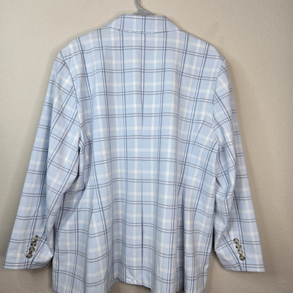 Halogen Womens Blazer Sz 22W Ligh Blue & Gray Window Pane One Button Lined - Picture 8 of 11